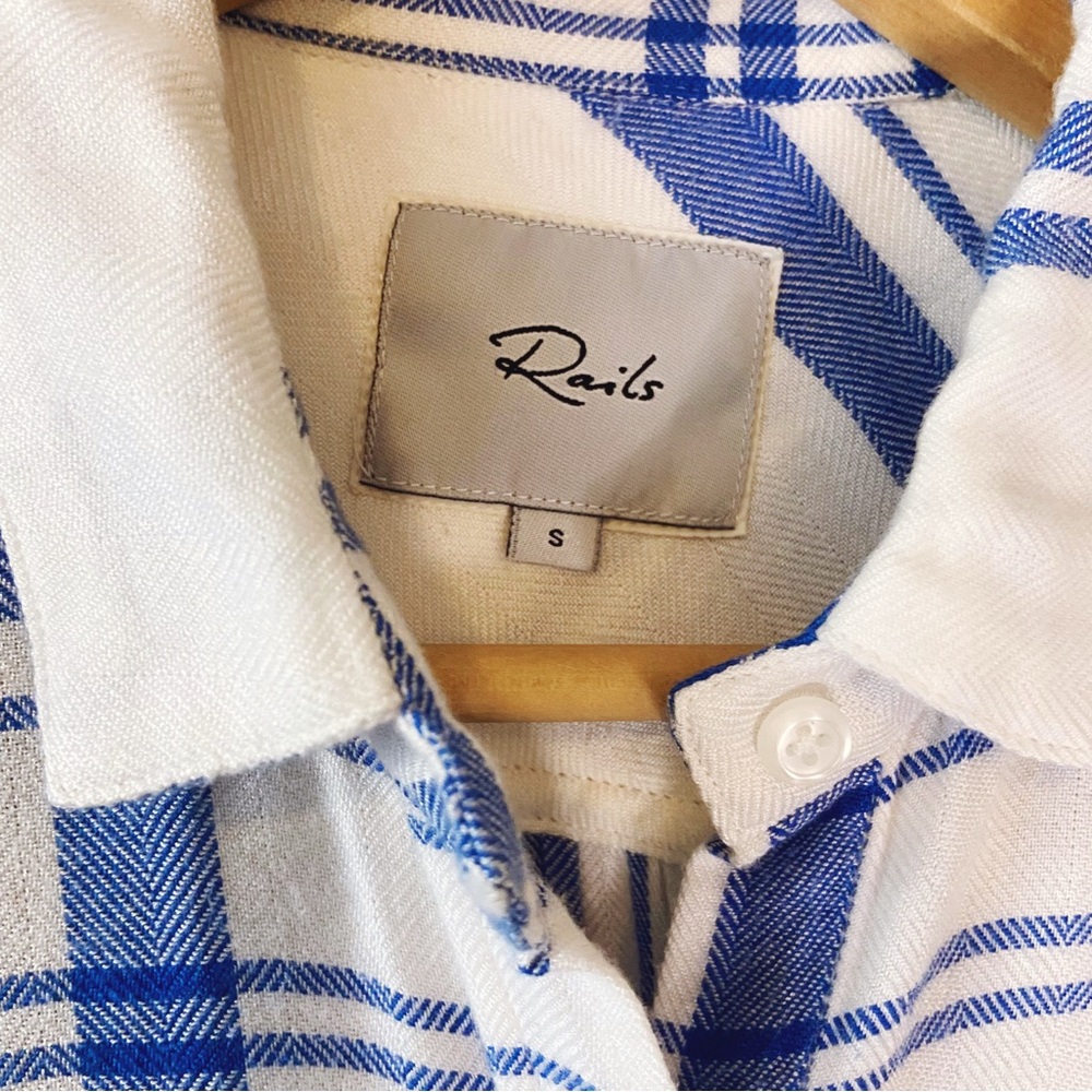 Rails White and Blue Short Sleeve Women's flannel plaid Top, Small, SOFT - Picture 7 of 15